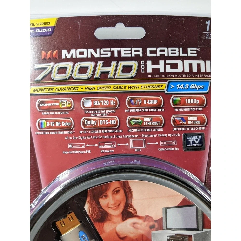 Monster Cable 700HD High Speed HDMI Cable with Ethernet 1m 3.28ft 14.3 Gbps